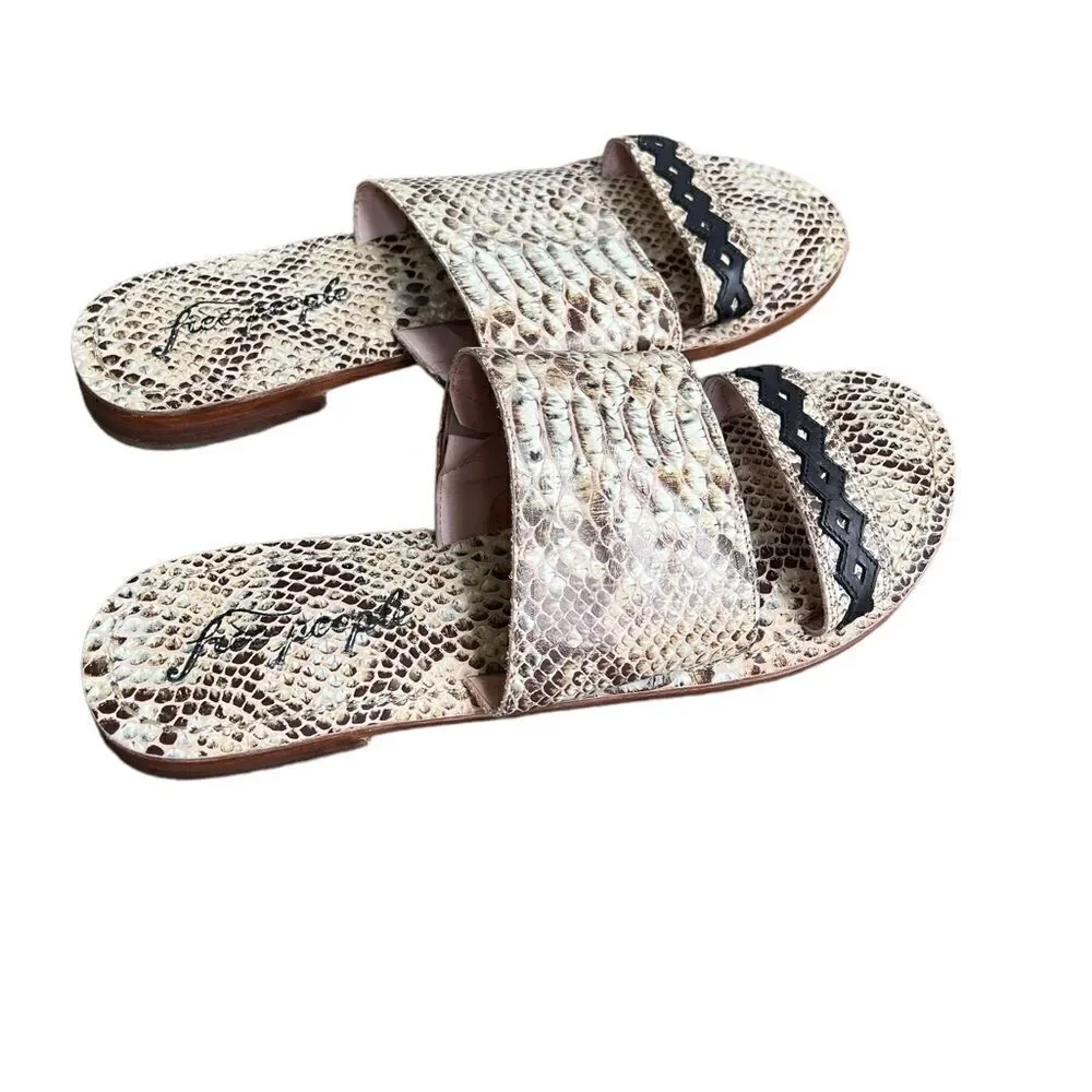 Free People Saturaday Snake Strappy Leather Flat Sandals 41/10